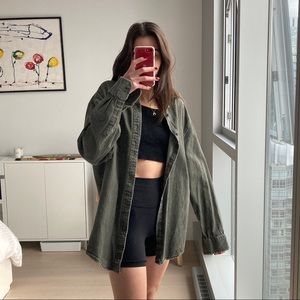 Vintage Green Khaki Oversized Button Down Shirt